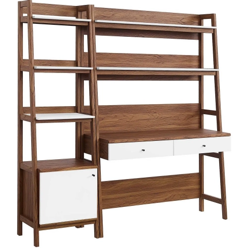 Bixby 2 Piece Desk & Bookcase Set in Walnut & White FInish