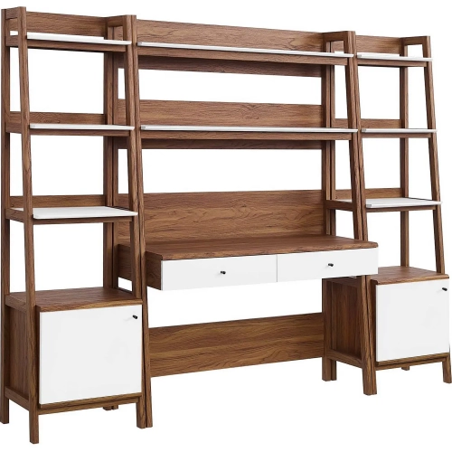 Bixby 3 Piece Desk & Bookcase Set in Walnut & White FInish