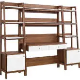 Bixby 3 Piece Desk & Bookcase Set in Walnut & White FInish