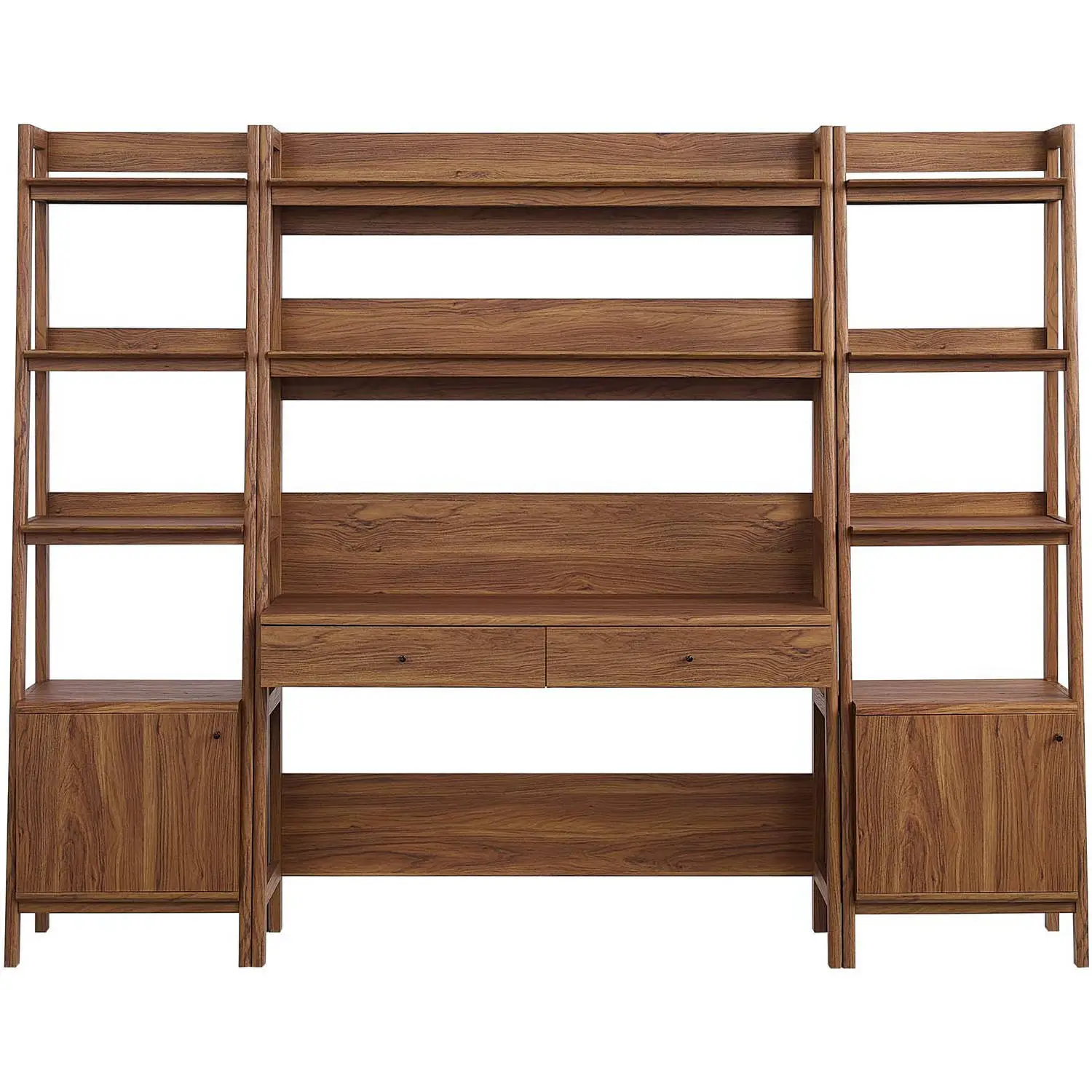 Modway EEI-6114-WAL Bixby 3 Piece Desk & Bookcase Set in Walnut FInish