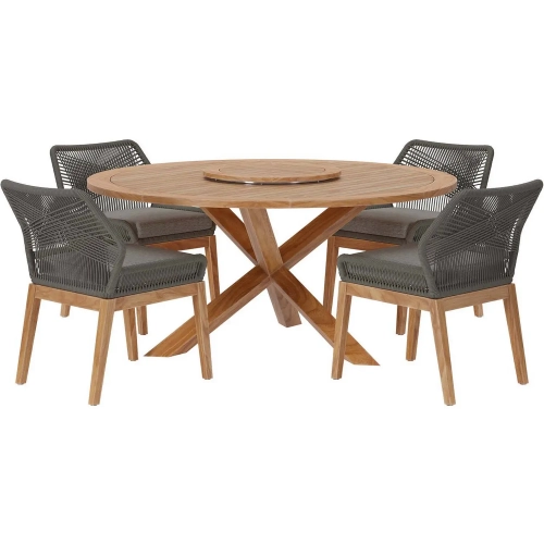 Wellspring 5 Piece Outdoor Dining Set in Teak, Gray Rope & Gray Fabric