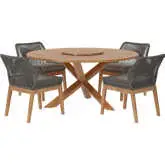 Wellspring 5 Piece Outdoor Dining Set in Teak, Gray Rope & Gray Fabric