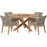 Wellspring 5 Piece Outdoor Dining Set in Teak, Greige Rope & Gray Fabric