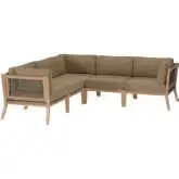 Clearwater Outdoor 5 Piece Sectional Sofa in Gray Teak & Light Brown Fabric