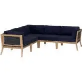 Clearwater Outdoor 5 Piece Sectional Sofa in Gray Teak & Navy Blue Fabric