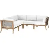 Clearwater Outdoor 5 Piece Sectional Sofa in Gray Teak & White Fabric