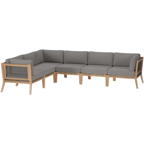 Clearwater Outdoor 6 Piece Sectional Sofa in Gray Teak & Graphite Fabric