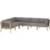 Clearwater Outdoor 6 Piece Sectional Sofa in Gray Teak & Graphite Fabric