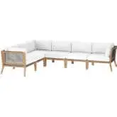 Clearwater Outdoor 6 Piece Sectional Sofa in Gray Teak & White Fabric