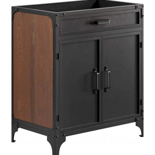 Steamforge 30" Bathroom Vanity Cabinet (Sink Not Included) in Walnut Finish & Black Metal
