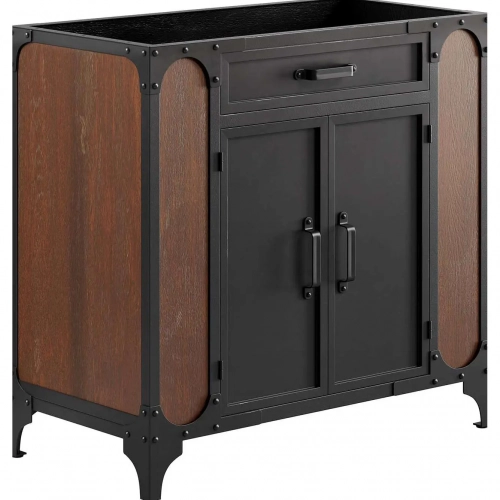 Steamforge 36" Bathroom Vanity Cabinet (Sink Not Included) in Walnut Finish & Black Metal