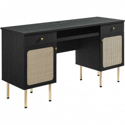 Chaucer Office Desk in Black & Rattan