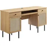 Chaucer Office Desk in Oak Finish & Rattan