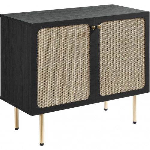 Chaucer Accent Cabinet in Black & Rattan