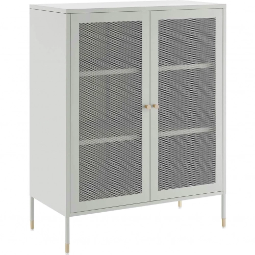 Covelo 32" Accent Cabinet in Light Gray Steel & Mesh
