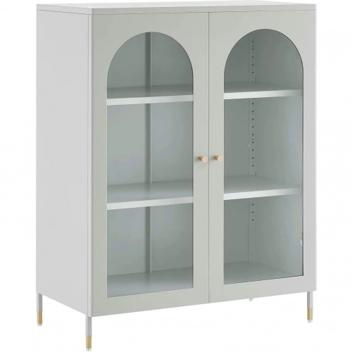 Archway Accent Cabinet in Light Gray Steel & Glass