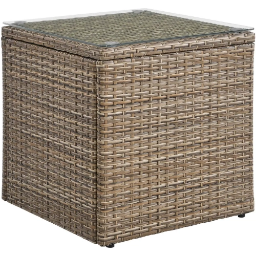 Convene Outdoor Side Table in PE Rattan & Tempered Glass