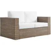 Convene Outdoor Loveseat in Cappuccino PE Rattan & White Fabric