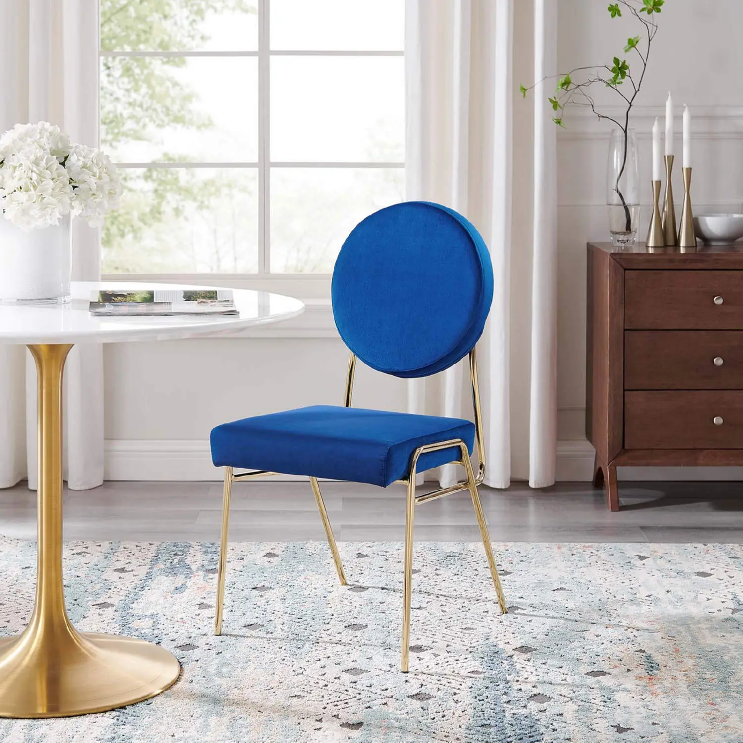 Craft Performance Velvet Dining Side Chair by Modway - Gold Navy - Thumbnail 3