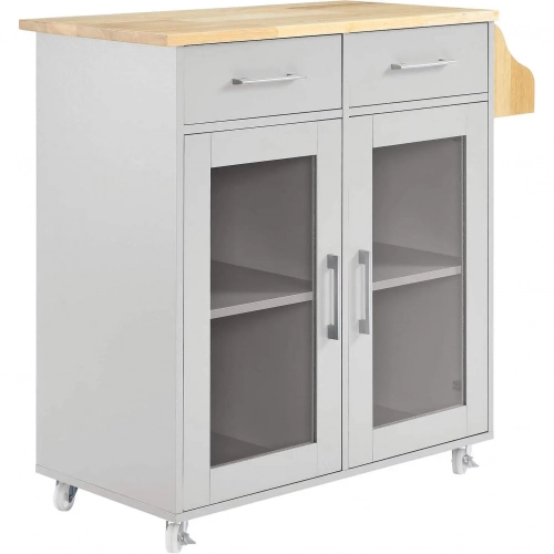 Cuisine Kitchen Cart in Light Gray with Natural Wood Finish Top
