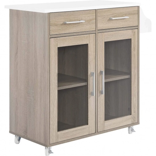 Cuisine Kitchen Cart in Oak Finish with White Top