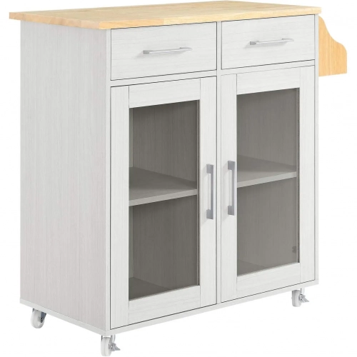 Cuisine Kitchen Cart in White with Natural Wood Finish Top