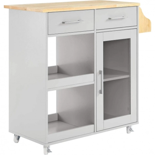 Culinary Kitchen Cart with Spice Rack in Light Gray with Natural Wood Finish Top