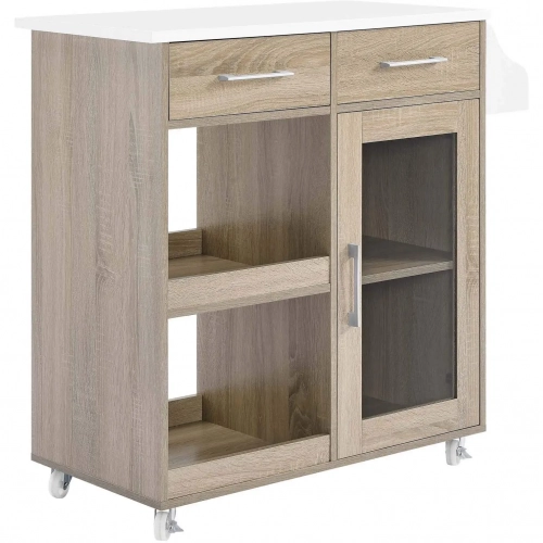 Culinary Kitchen Cart with Spice Rack in Oak Finish with White Top