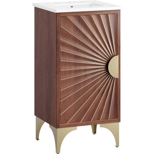 Daylight 18" Bathroom Vanity in Walnut Finish with White Ceramic Sink