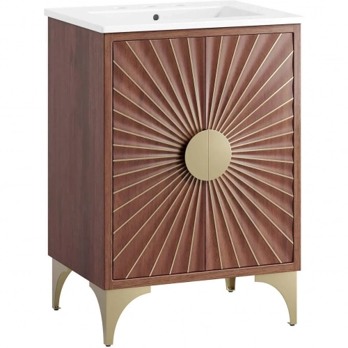 Daylight 24" Bathroom Vanity in Walnut Finish with White Ceramic Sink