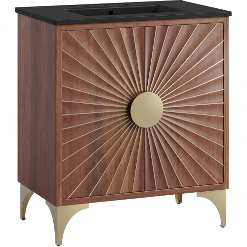 Daylight 30" Bathroom Vanity in Walnut Finish with Black Ceramic Sink