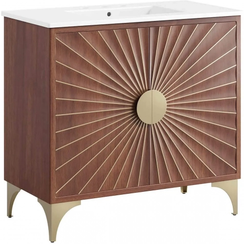 Daylight 36" Bathroom Vanity in Walnut Finish with White Ceramic Sink