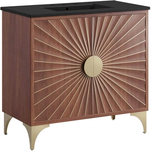 Daylight 36" Bathroom Vanity in Walnut Finish with Black Ceramic Sink