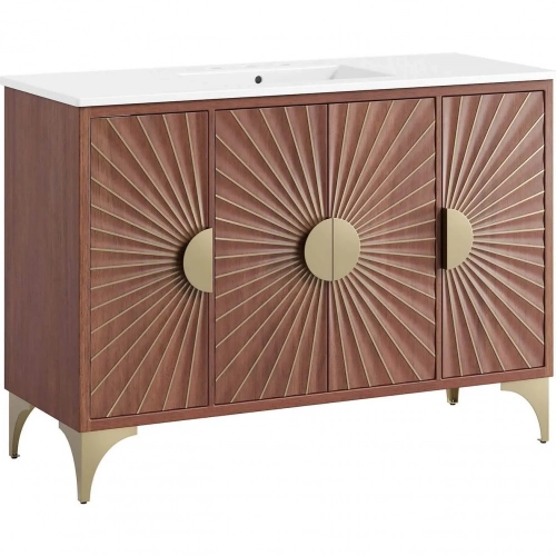 Daylight 48" Bathroom Vanity in Walnut Finish with White Ceramic Sink