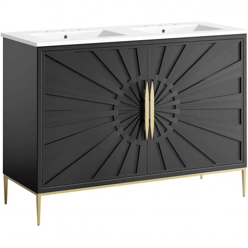 Awaken 48" Double Sink Bathroom Vanity in Black Finish & White Ceramic Sink