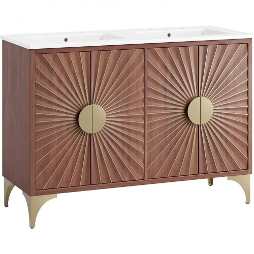 Daylight 48" Double Sink Bathroom Vanity in Walnut Finish with White Ceramic Sink