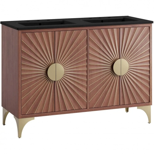 Daylight 48" Double Sink Bathroom Vanity in Walnut Finish with Black Ceramic Sink