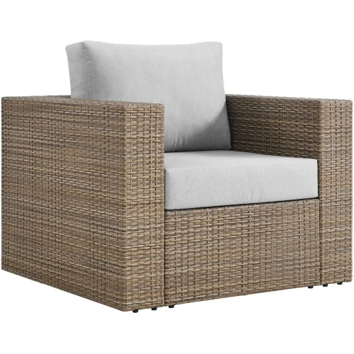 Convene Outdoor Accent Arm Chair in Cappuccino PE Rattan & Gray Fabric