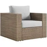 Convene Outdoor Accent Arm Chair in Cappuccino PE Rattan & Gray Fabric