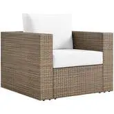 Convene Outdoor Accent Arm Chair in Cappuccino PE Rattan & White Fabric