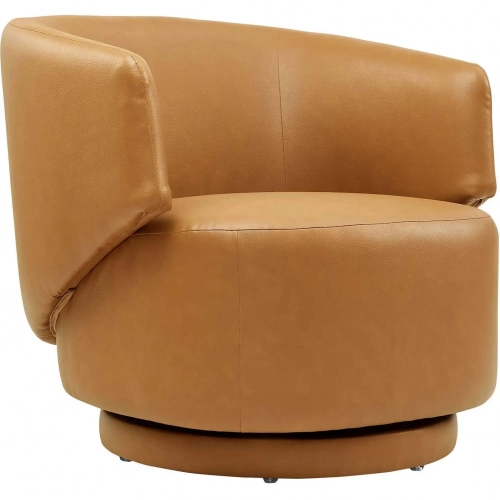Celestia Swivel Accent Chair in Tan Vegan Leather & Wood