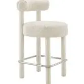 Toulouse Counter Stool in Ivory Boucle Fabric & Silver Metal