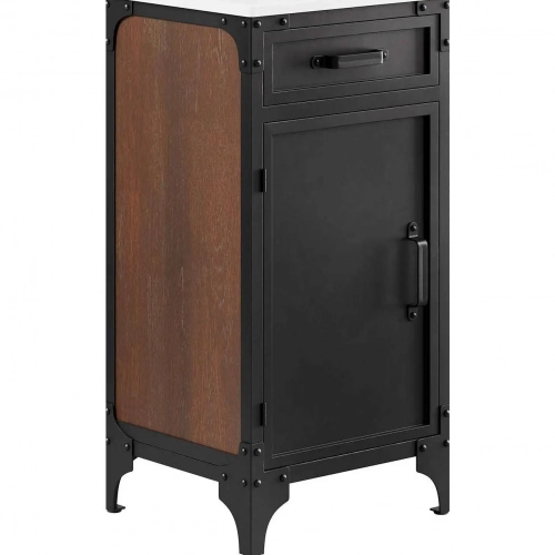 Steamforge 18" Bathroom Vanity in Wood Finish, Black Metal & White Ceramic