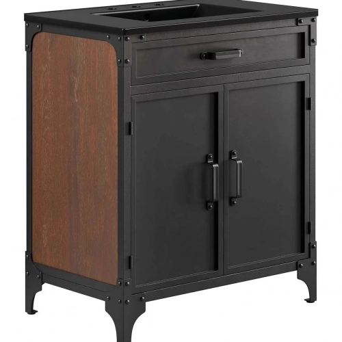 Steamforge 30" Bathroom Vanity in Black Finish, Black Metal & Black Ceramic