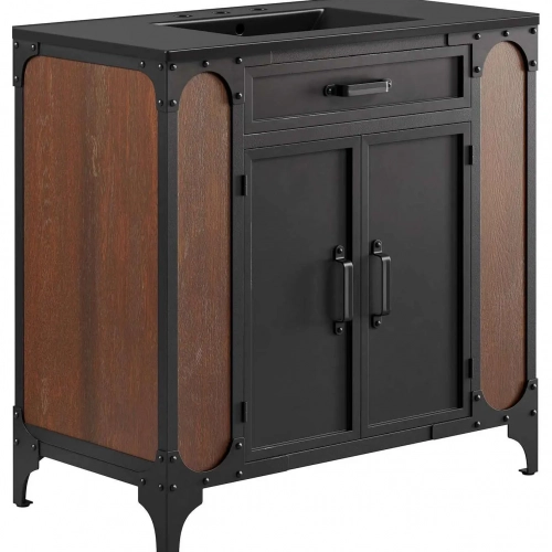 Steamforge 36" Bathroom Vanity in Black Finish, Black Metal & Black Ceramic