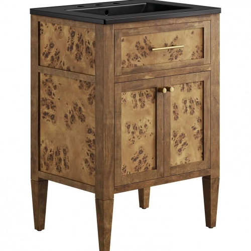 Elysian 24" Bathroom Vanity in Brown Wood & Black Ceramic