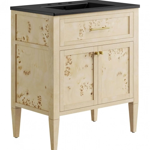 Elysian 30" Bathroom Vanity in Burl Wood & Black Ceramic
