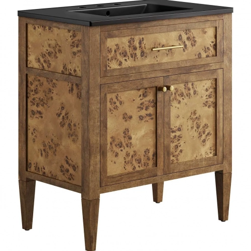 Elysian 30" Bathroom Vanity in Brown Wood & Black Ceramic