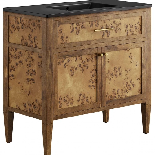 Elysian 36" Bathroom Vanity in Brown Wood & Black Ceramic