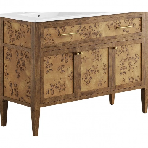 Elysian 48" Double Sink Bathroom Vanity in Brown Wood & White Ceramic